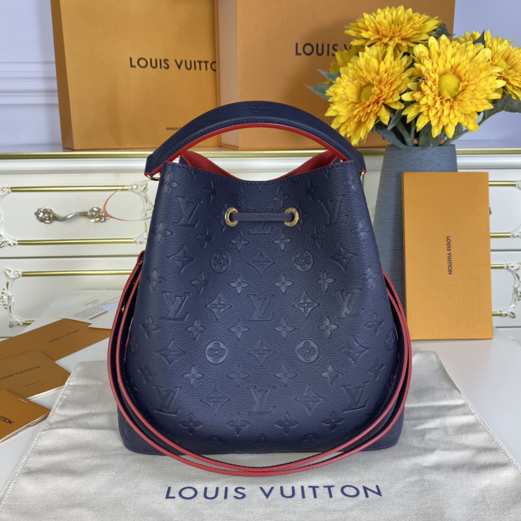 Louis Vuitton NEONOE MM Bucket Bag Monogram Empreinte M45306 Navy/Red